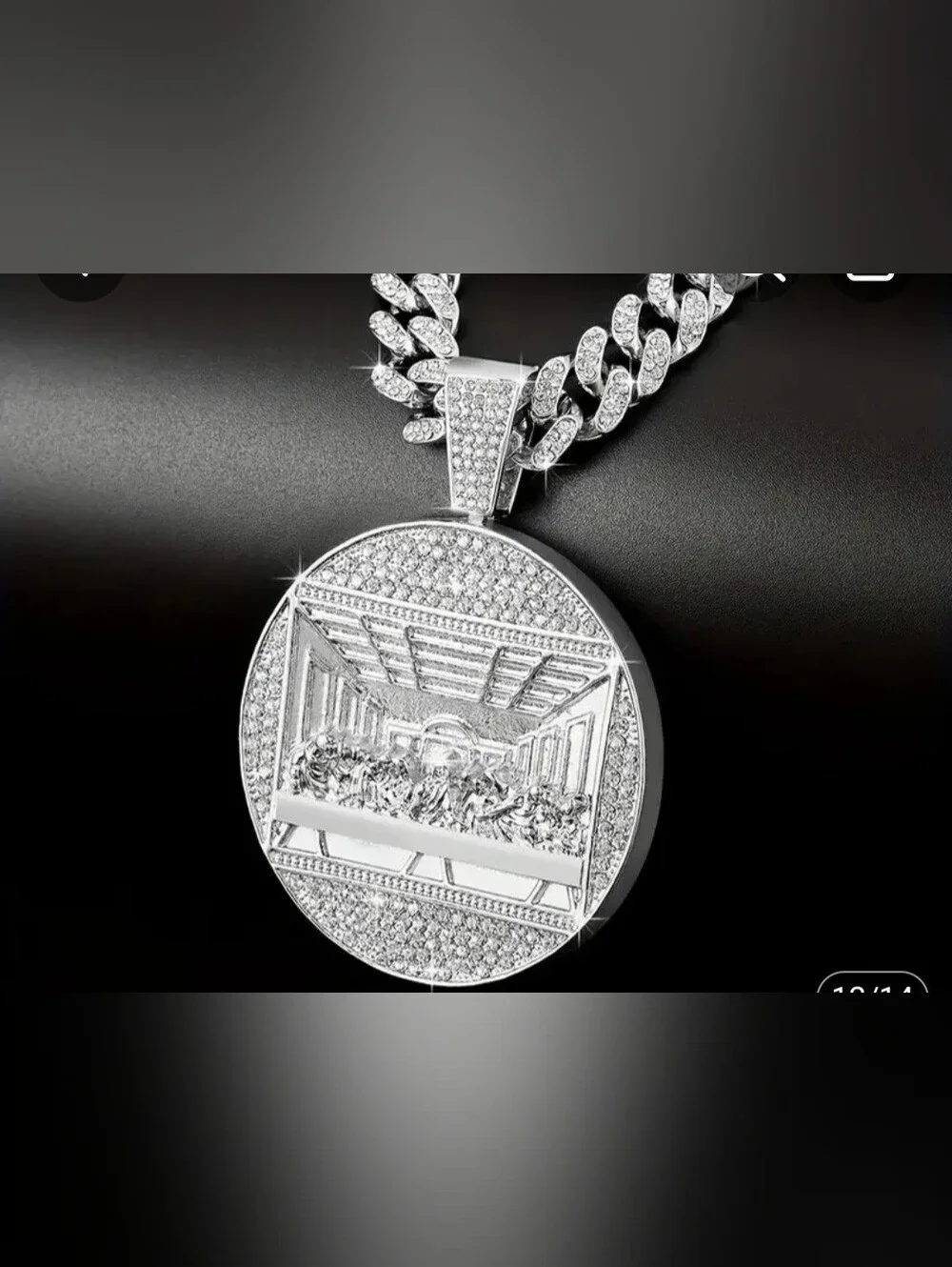 Silver Cuban Link Chain Necklace with Round Pendant - Men Grooming. Stainless